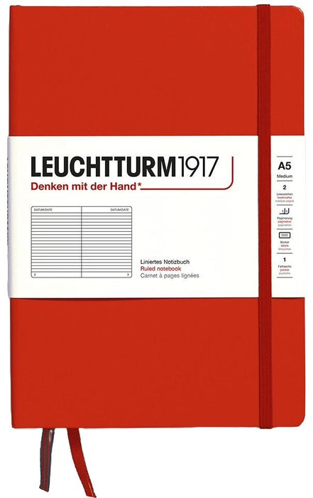 Тефтер Leuchtturm1917 Natural Colors - A5, червен, линиран, твърди корици
