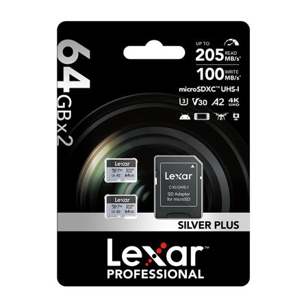 Комплект от 2 карти памет Lexar High-Performance Silver Plus microSDXC 2x64GB + адаптер