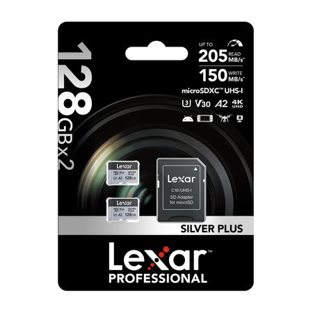 Комплект от 2 карти памет Lexar High-Performance Silver Plus microSDXC 2x128GB + адаптер