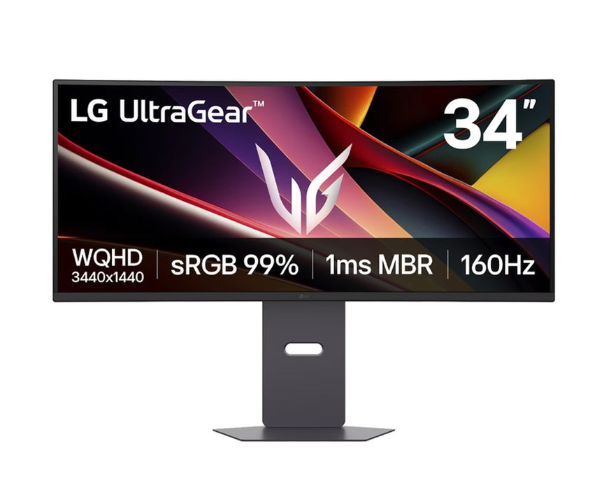 LG 34G600A-B, 34", UltraGear 21:9 извит, VA, 1ms MBR, 5ms, WQHD (3440x1440), 160Hz, HDR 10, 4000:1, 300cd/m2, sRGB 99%, Free-sync, съвместим с NVIDIA G-SYNC, VRR, HDMI, DP, високоговорители 5Wx2, LG Switch, височина, въртене, накланяне, черен