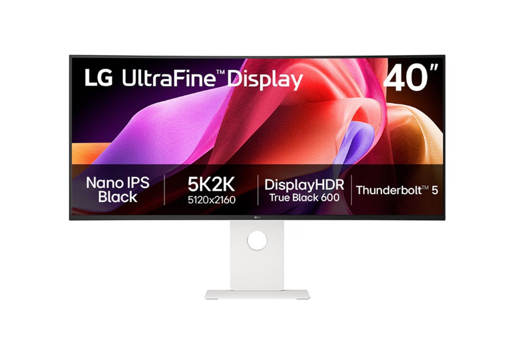 LG 40U990A-W, 39.7'' UltraFine Nano 21:9, IPS черен 5K2K (5120x2160), 1ms MBR, 120Hz, 5ms, 450 cd/m2, 2000:1, HDR 10, DCI-P3 99%, USB-C, FreeSync, VRR, PIP, 2 PBP, HDMI, DP, Thunderbolt 5, вграден KVM, Speacer 2X10W, PIP, PBP, наклон, височина, завъртане