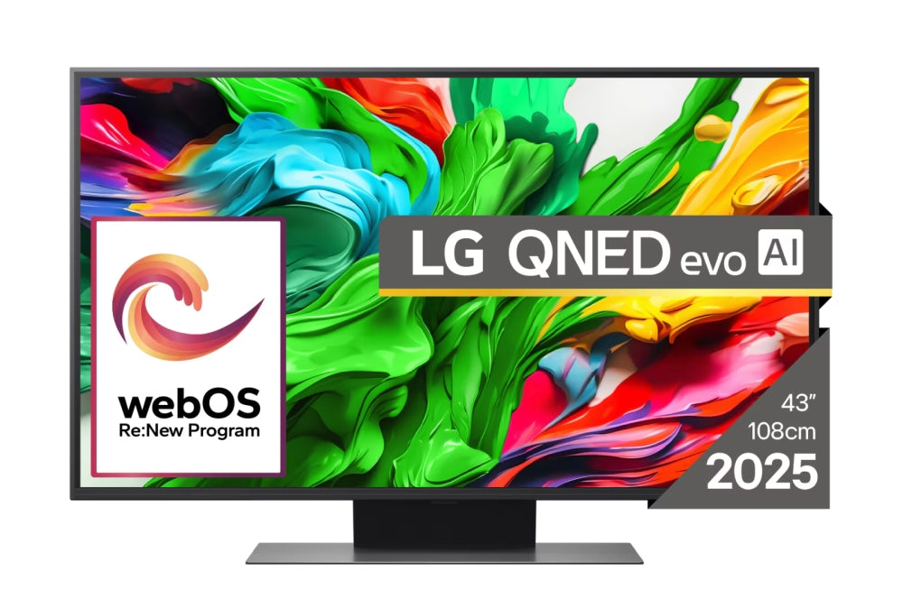 LG 43QNED86A3C, 43" 4K QNED HDR Smart TV, 3840x2160, 60Hz Native (VRR 144Hz), DVB-T2/C/S2, Alpha 7 AI процесор, HDR 10 PRO, webOS 25 ThinQ, 4K Upscaling, WiFi 5, Dolby Vision, Bluetooth 5.1, AirPlay 2, LAN, CI, HDMI, SPDIF, Стойка