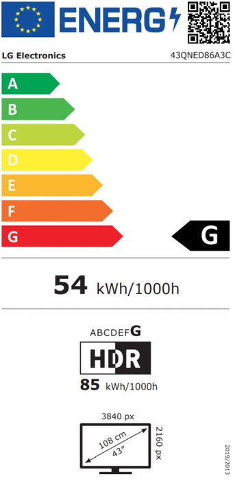 LG 43QNED86A3C, 43" 4K QNED HDR Smart TV, 3840x2160, 60Hz Native (VRR 144Hz), DVB-T2/C/S2, Alpha 7 AI процесор, HDR 10 PRO, webOS 25 ThinQ, 4K Upscaling, WiFi 5, Dolby Vision, Bluetooth 5.1, AirPlay 2, LAN, CI, HDMI, SPDIF, Стойка