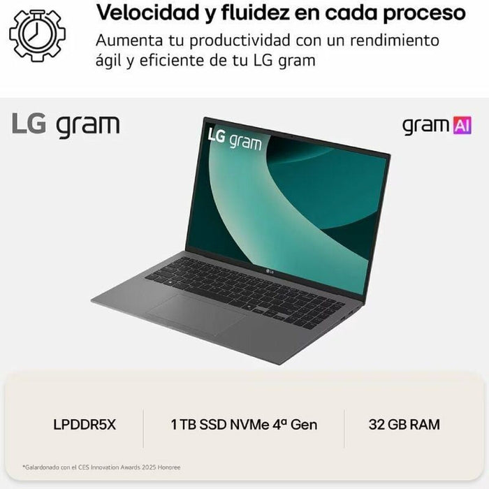 Лаптоп LG 16Z90TL-G.AU88B 16" intel core ultra 7 32 GB RAM 1 TB SSD Испанска Qwerty