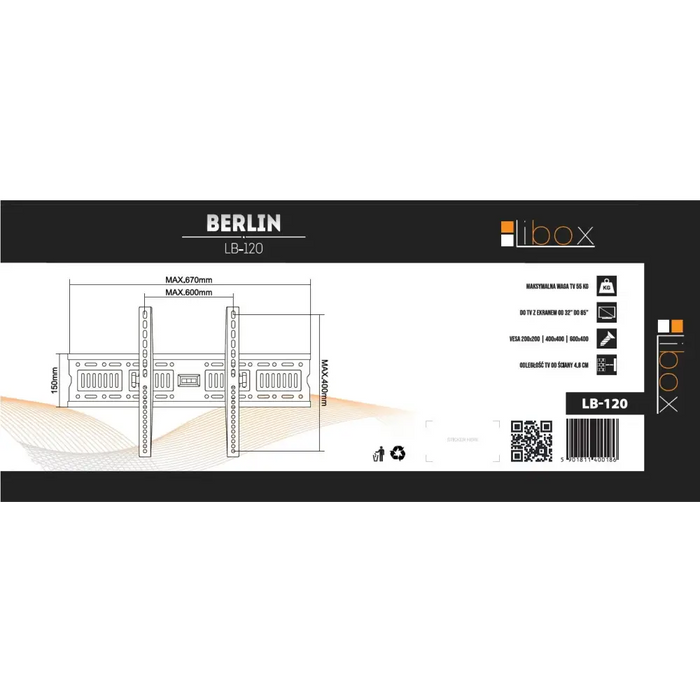 Libox LB-120 Стойка за телевизор 2,16 м (85’’) Черна