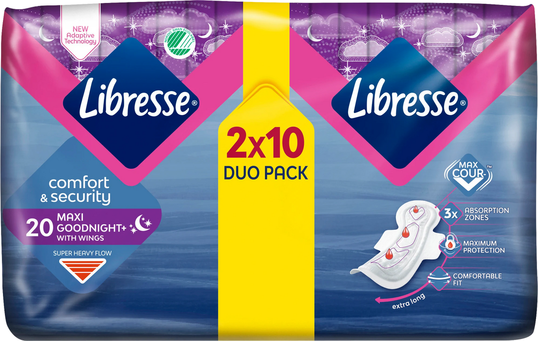 Дамски превръзки GOOD NIGHT+ Maxi, Duo Pack, 20 бр