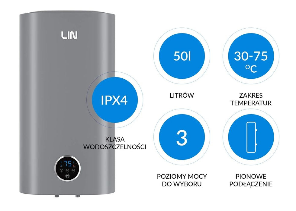 Електрически бойлер LIN LIFVD1SMGY 50L сив SMART