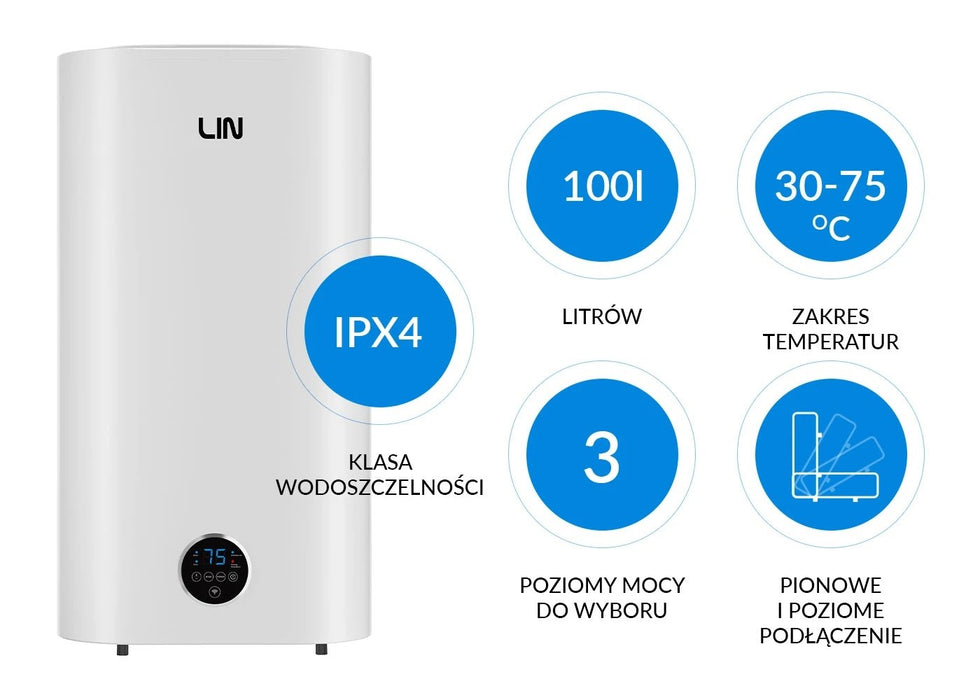 Електрически бойлер LIN LIFVD1SMWH 100L UNIVERSAL, бял, WiFi