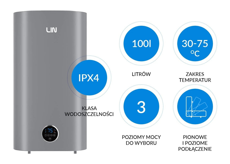 Електрически бойлер LIN LIFVD1SMGY 100L UNIVERSAL, сив, WiFi