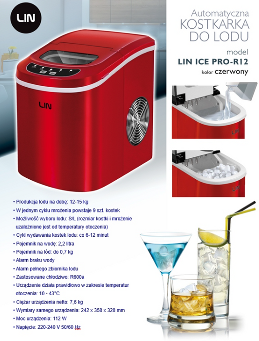 Преносима машина за лед LIN ICE PRO-R12 червена