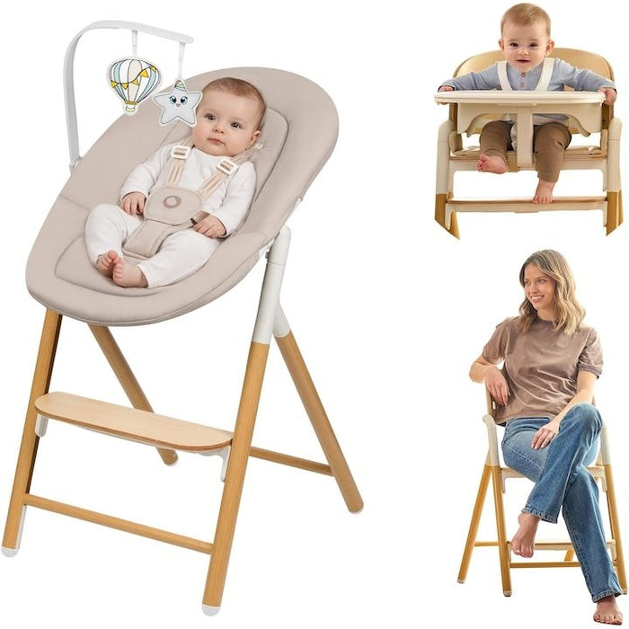 Бебешки стол за хранене и шезлонг 4 в 1 Lionelo - Celia Set, бежов