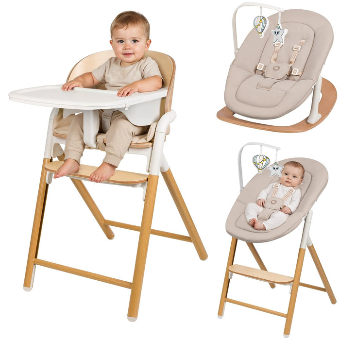 Бебешки стол за хранене и шезлонг 4 в 1 Lionelo - Celia Set, бежов