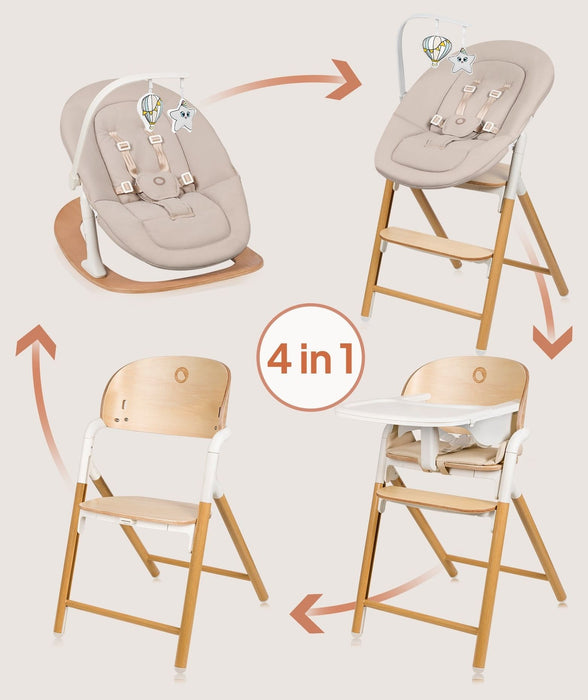 Бебешки стол за хранене и шезлонг 4 в 1 Lionelo - Celia Set, бежов