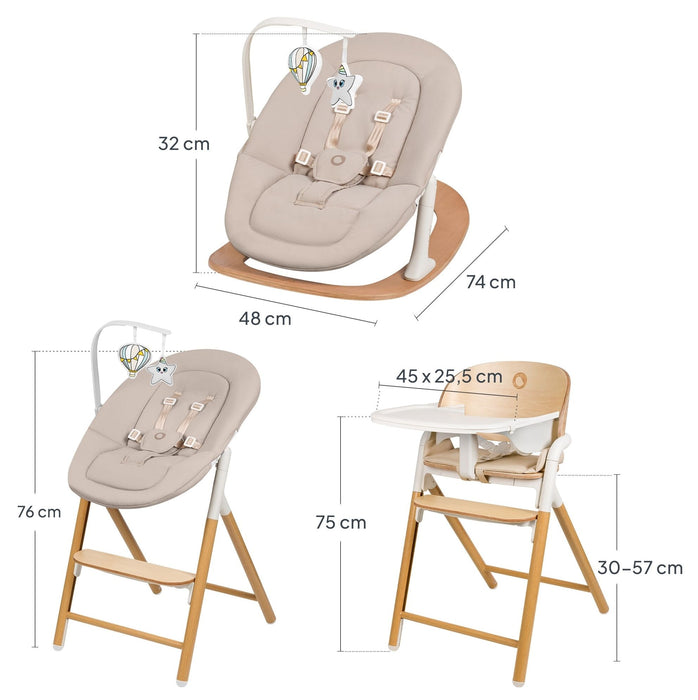 Бебешки стол за хранене и шезлонг 4 в 1 Lionelo - Celia Set, бежов