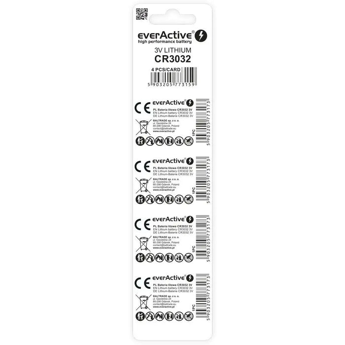 Литиева батерия мини everActive CR3032 - блистер 4 бр.