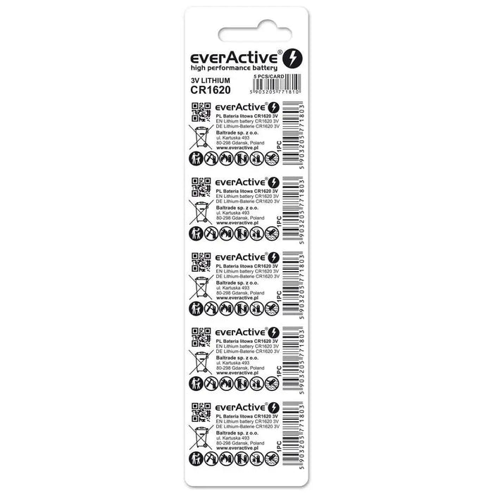 Литиева батерия mini everActive CR1620 5 бр.
