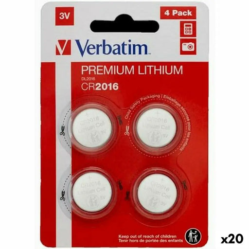 Литиеви кръгли батерии Verbatim 3 V CR2016 4 Части (20 броя)