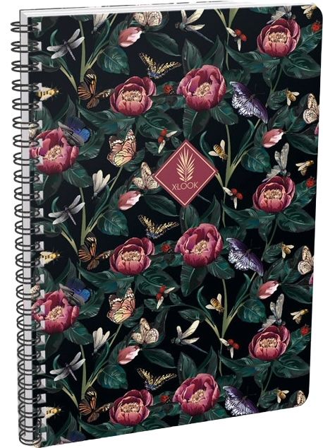 Тетрадка със спирала Lizzy Card Xrcise Look - Peonies, A4, широки редове