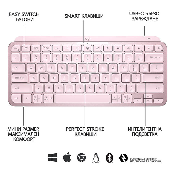 Клавиатура LOGITECH MX Keys Mini Rose 920-010500 US International