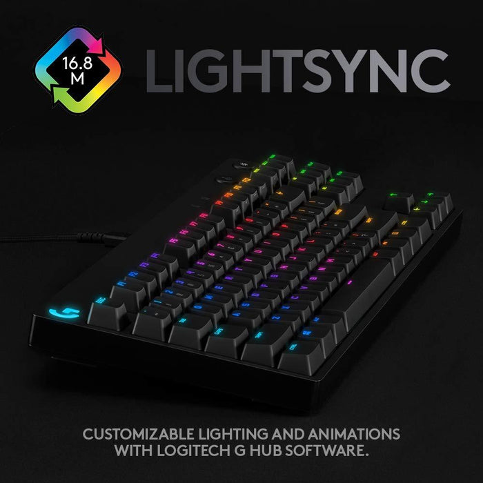Keyboard, Logitech G Pro TKL Keyboard, GX Clicky, Lightsync RGB, Detachable Cable, 3-Step Angle Adjustment, 12 Programmable F Keys, Black