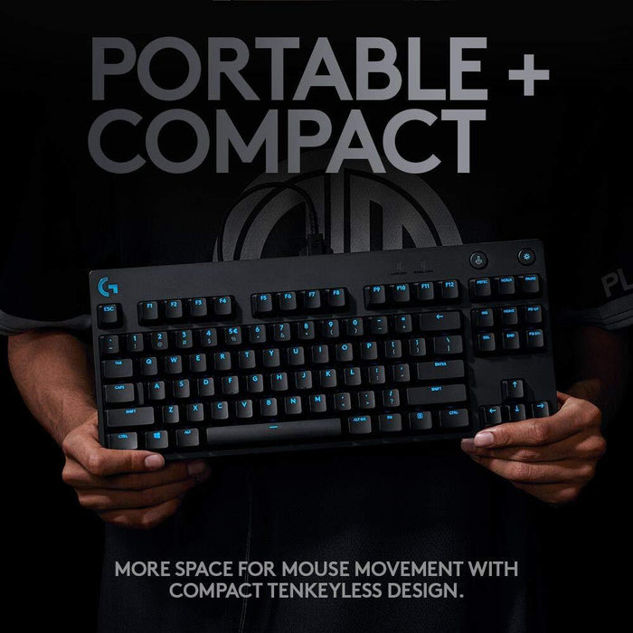 Keyboard, Logitech G Pro TKL Keyboard, GX Clicky, Lightsync RGB, Detachable Cable, 3-Step Angle Adjustment, 12 Programmable F Keys, Black
