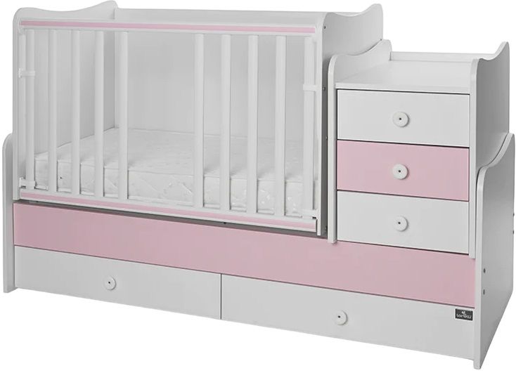 Легло Lorelli - Maxi Plus, 3Box, 70 х 160 cm, бяло/orchid pink