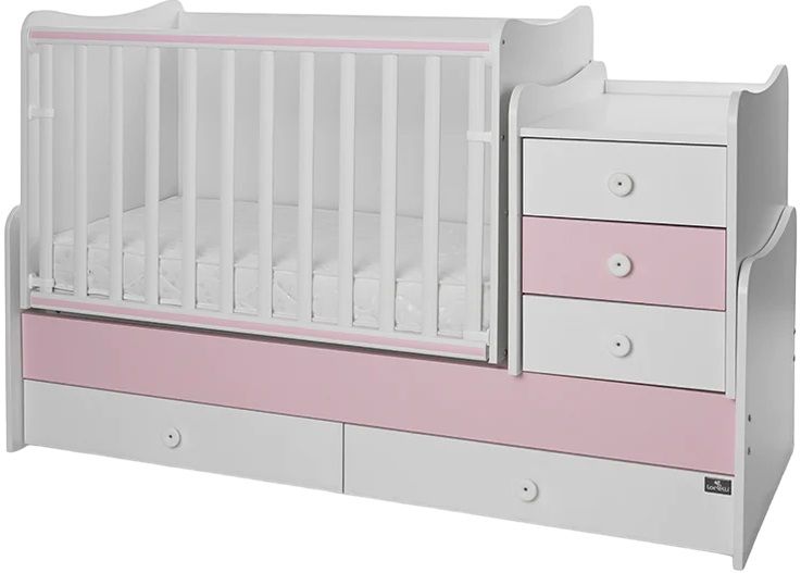 Легло Lorelli - Maxi Plus, 3Box, 70 х 160 cm, бяло/orchid pink