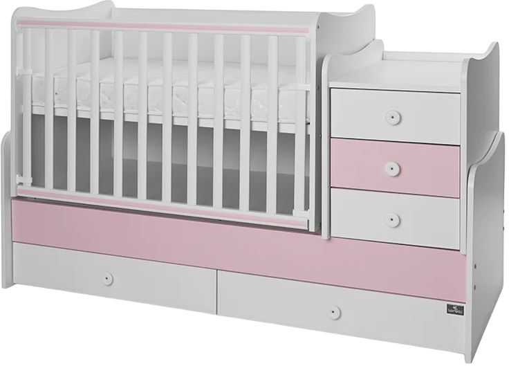 Легло Lorelli - Maxi Plus, 3Box, 70 х 160 cm, бяло/orchid pink