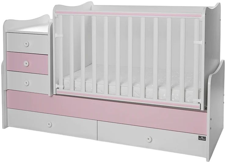 Легло Lorelli - Maxi Plus, 3Box, 70 х 160 cm, бяло/orchid pink