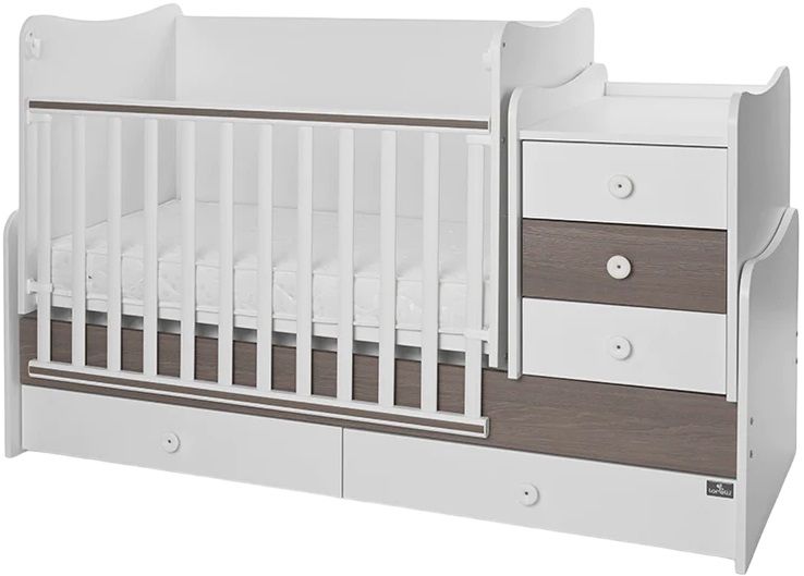 Легло Lorelli - Maxi Plus, 3Box, 70 х 160 cm, бяло/кафе