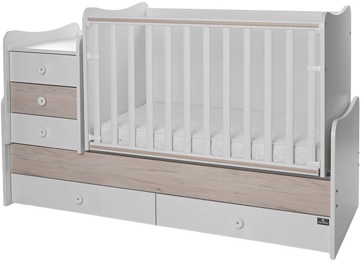 Легло Lorelli - Maxi Plus, 3Box, 70 х 160 cm, бяло/светъл дъб