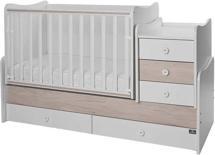 Легло Lorelli - Maxi Plus, 3Box, 70 х 160 cm, бяло/светъл дъб