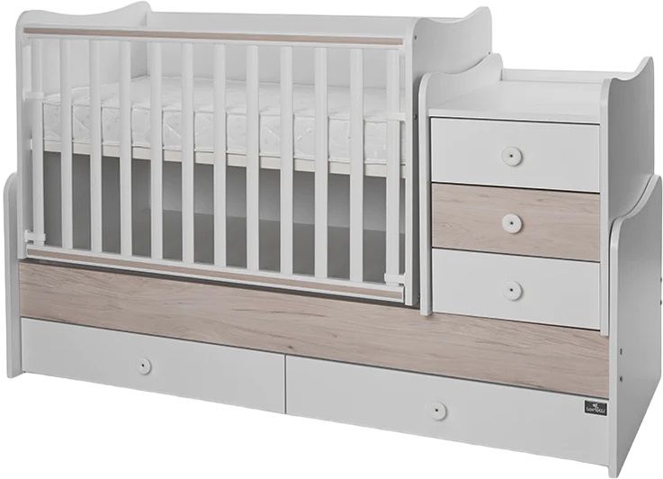 Легло Lorelli - Maxi Plus, 3Box, 70 х 160 cm, бяло/светъл дъб