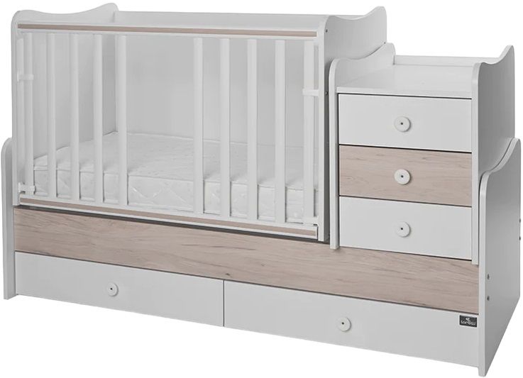 Легло Lorelli - Maxi Plus, 3Box, 70 х 160 cm, бяло/светъл дъб