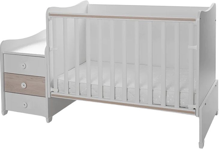 Легло Lorelli - Maxi Plus, 3Box, 70 х 160 cm, бяло/светъл дъб
