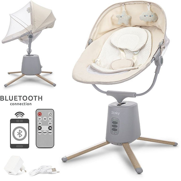 Електрически шезлонг с люлеене Lorelli Premium - Storky, Beige
