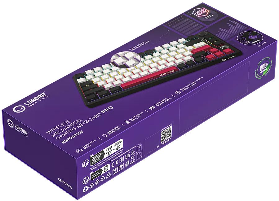 Механична клавиатура Lorgar - KBP7075W, безжична, Linear, RGB, черна/червена
