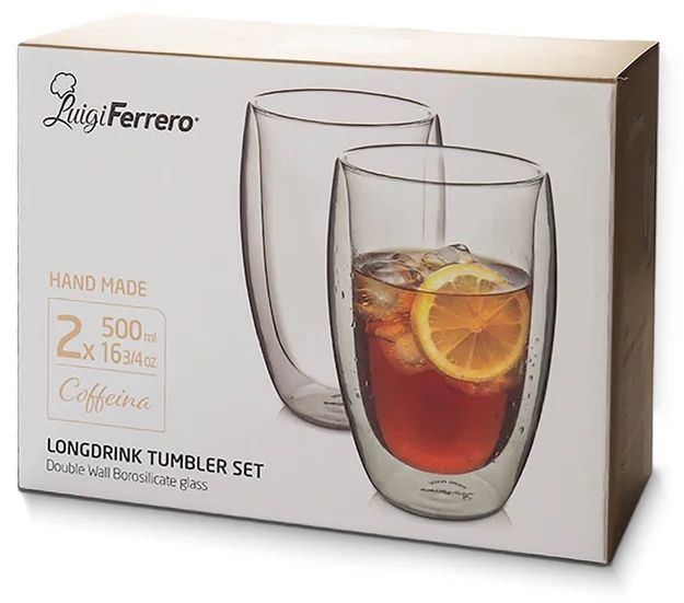 Двустенни чаши за лате Luigi Ferrero - Coffeina, 500 ml, 2 броя