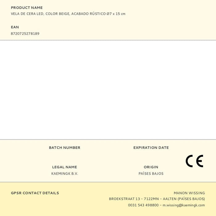 LED Свещ Lumineo Бежов Сметана Ø 7 x 15 cm (AAA)