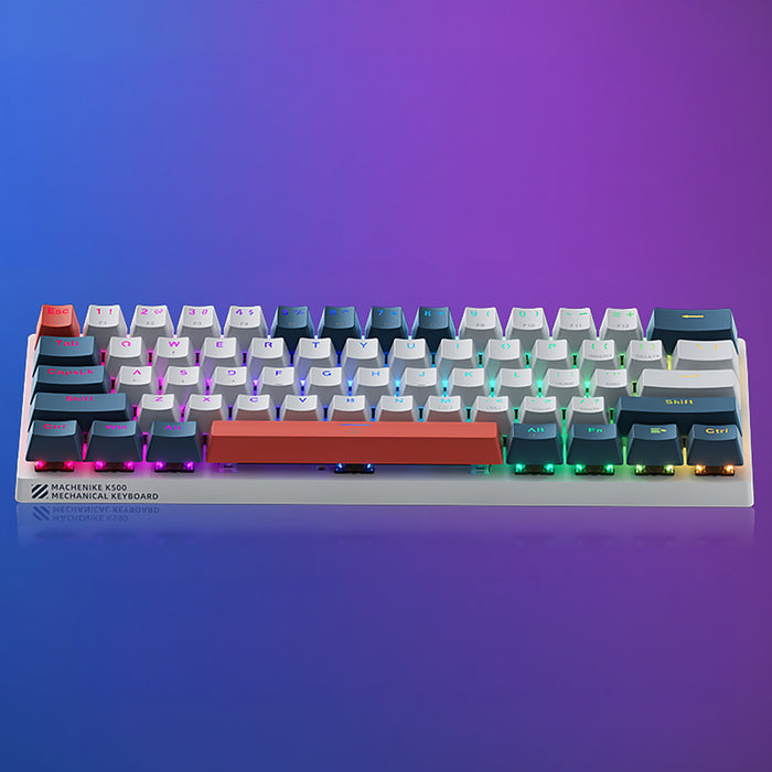 Machenike K500-B61 Жична механична геймърска клавиатура с подсветка, червен превключвател - бяла и синя