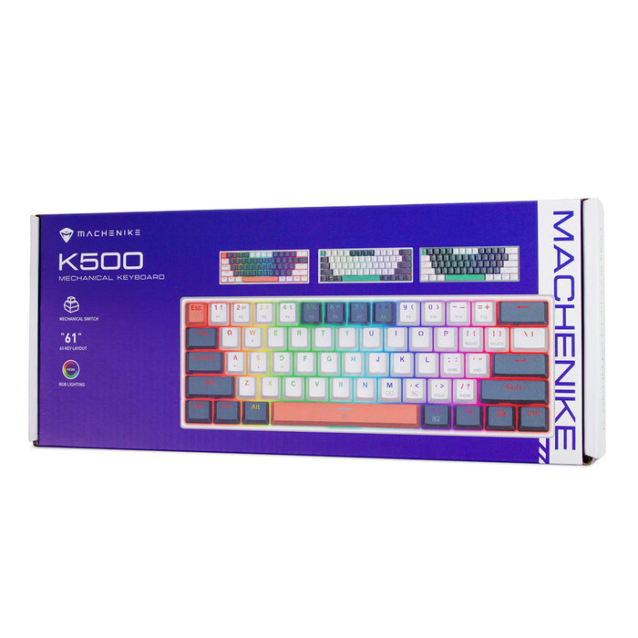Machenike K500-B61 Жична механична геймърска клавиатура с подсветка, червен превключвател - бяла и синя