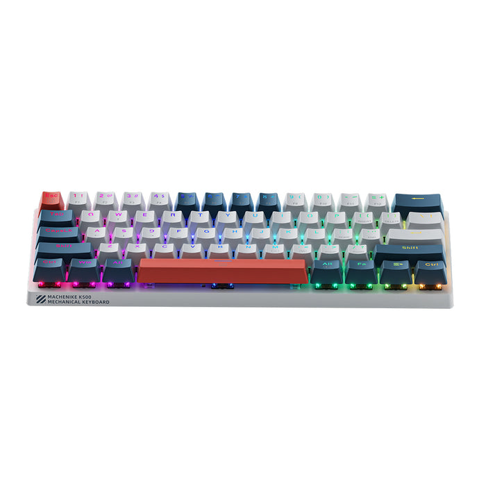 Machenike K500-B61 Жична механична геймърска клавиатура с подсветка, червен превключвател - бяла и синя