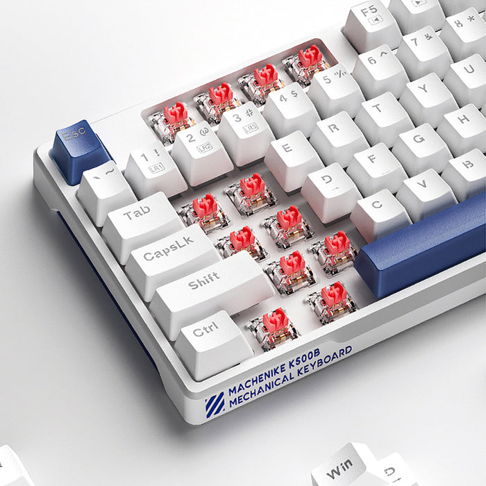 Machenike K500B-B87 Жична механична геймърска клавиатура с подсветка, червен превключвател - бяла