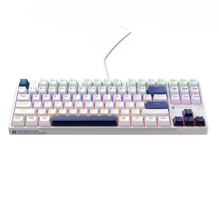 Machenike K500B-B87 Жична механична геймърска клавиатура с подсветка, червен превключвател - бяла