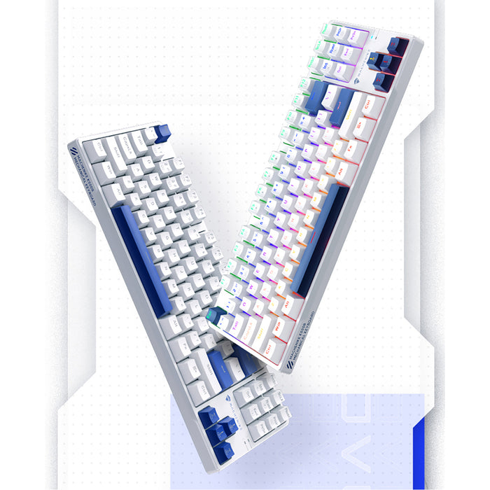 Machenike K500B-B87 Жична механична геймърска клавиатура с подсветка, червен превключвател - бяла