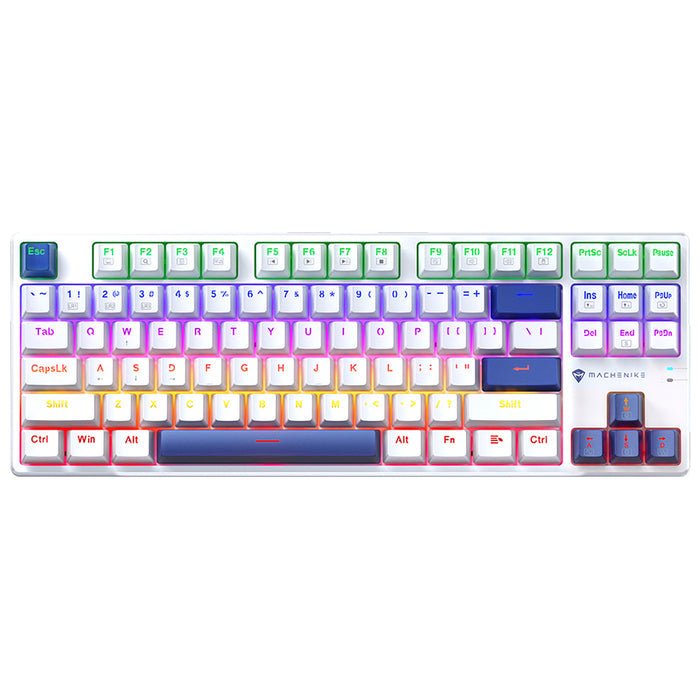 Machenike K500B-B87 Жична механична геймърска клавиатура с подсветка, червен превключвател - бяла