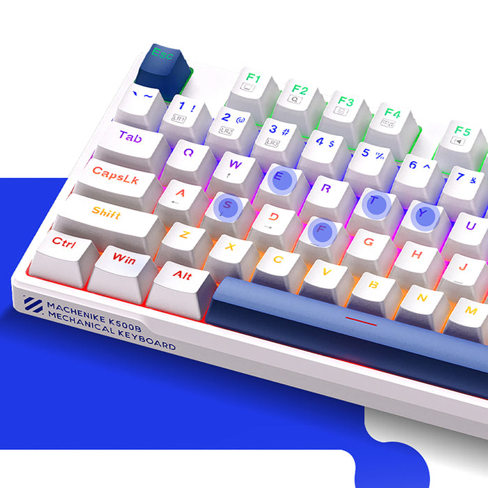 Machenike K500B-B87 Жична механична геймърска клавиатура с подсветка, червен превключвател - бяла