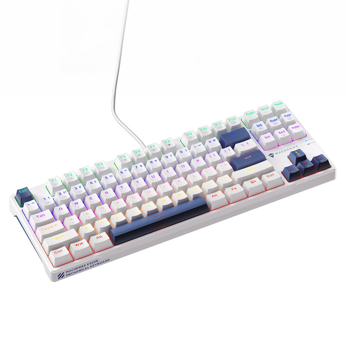 Machenike K500B-B87 Жична механична геймърска клавиатура с подсветка, червен превключвател - бяла