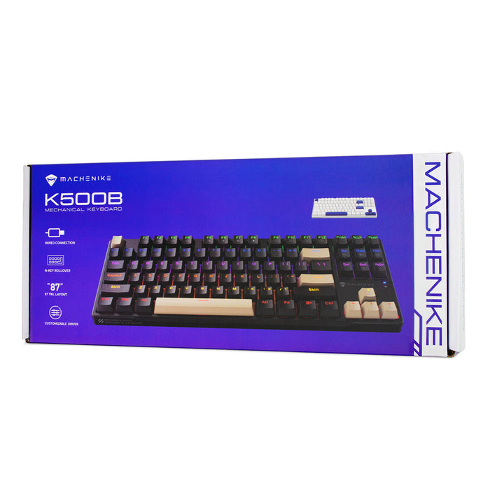 Machenike K500B-B87 Жична механична геймърска клавиатура с подсветка, червен превключвател - бяла