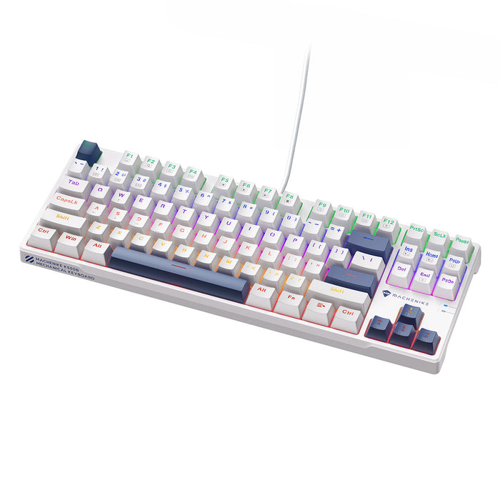 Machenike K500B-B87 Жична механична геймърска клавиатура с подсветка, червен превключвател - бяла